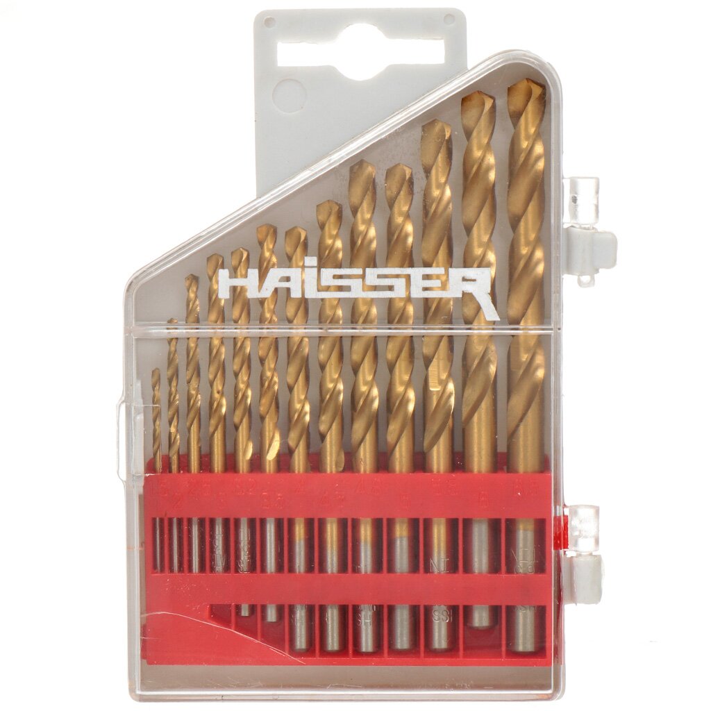 Набор сверл по металлу, 13 шт, с титановым покрытием, Haisser, 1.5-6.5 мм, HS111202 набор пилок для электролобзика haisser t111b по дереву ламинату пластику 5 шт прямой рез hs118023