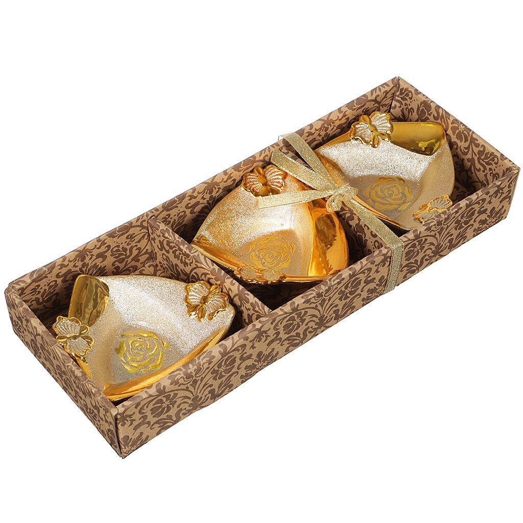 Ф Блюдо декоративное 11*11см золото 3шт треугольник +под.уп. Р8636 1/19