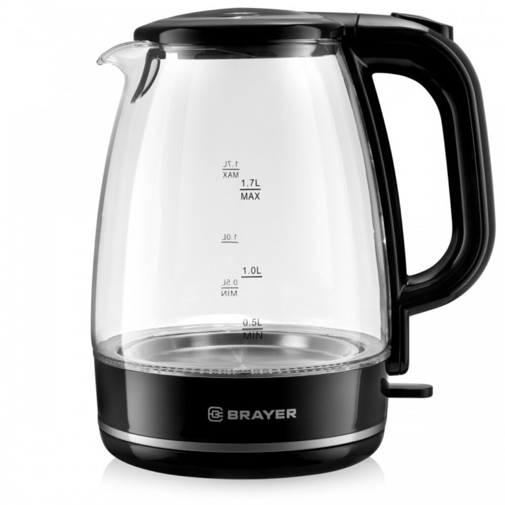 Чайник электрический BRAYER, BR1030, 1.7 л, 2200 Вт, скрытый нагревательный элемент, стекло чайник электрический starwind skg1053 стекло