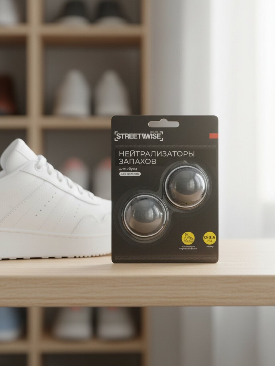 Нейтрализатор запаха Streetwise, для обуви, d 3,5 см, ABS-пластик, 2 шт, 459-264