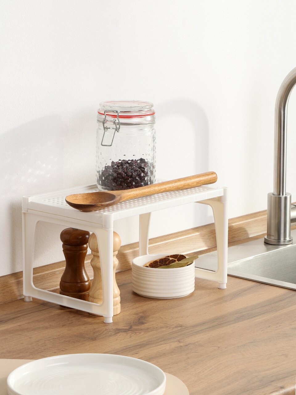 Полка настольная, пластик, 1 секция, 30х19.5х17 см, белая, Violet, Ротанг, 750006