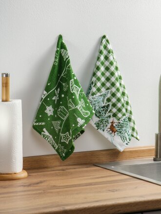 Набор полотенец кухонных 2 шт, 100% хлопок, Василиса, Новогодний лес, Китай