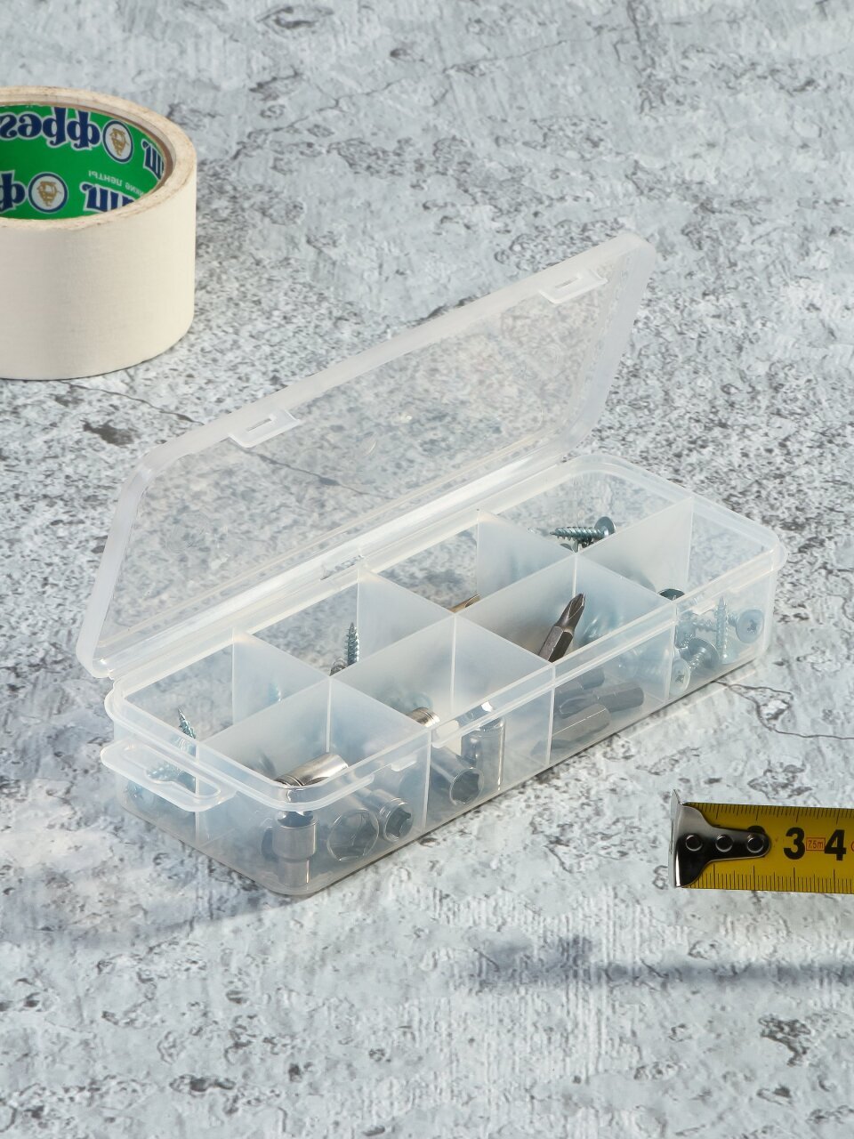 Ящик-органайзер для инструмента, 20х8х3.5 см, пластик, Bartex, 8 ячеек, с подвесом, 27803550512