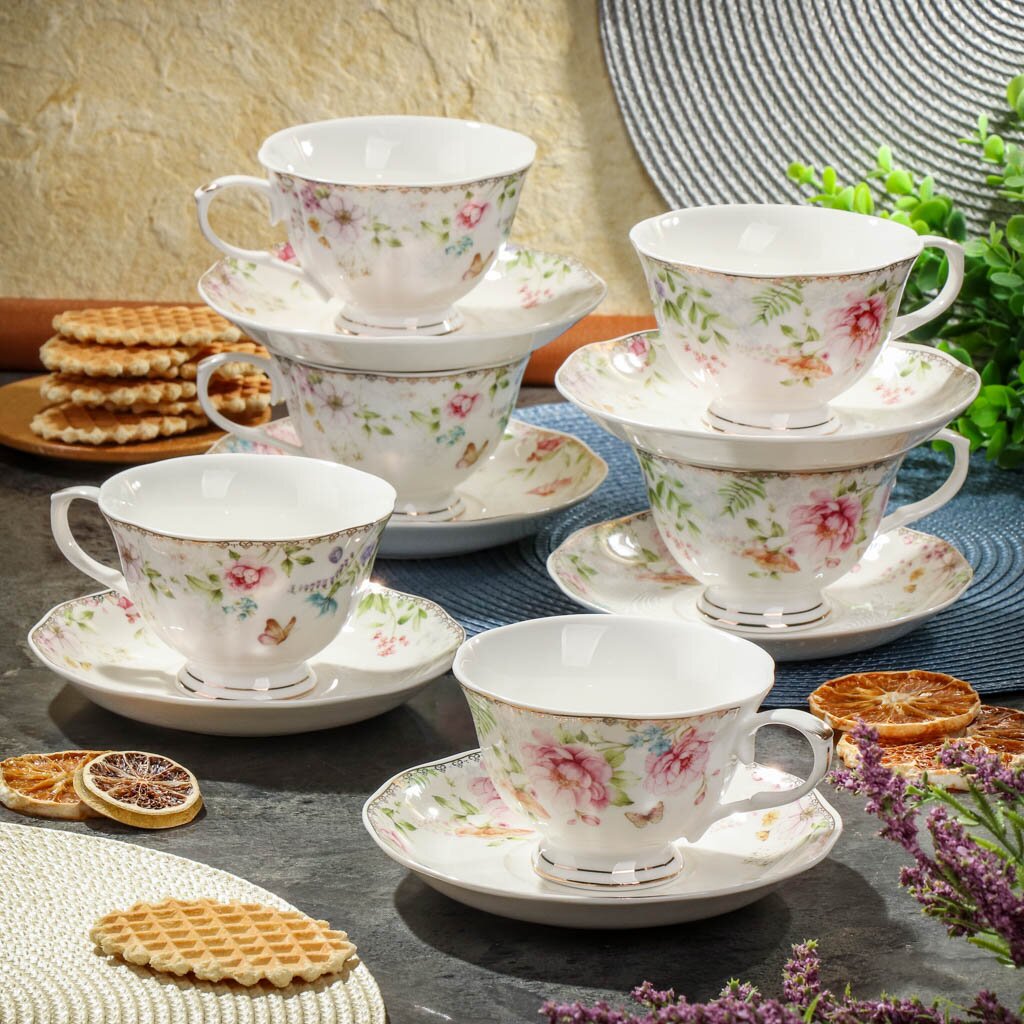 Набор чайный керамика, 12 предметов, на 6 персон, 220 мл, Сад, Y6-10281, подарочная упаковка чайный набор 5 предметов rpo 115024 5 rosenberg