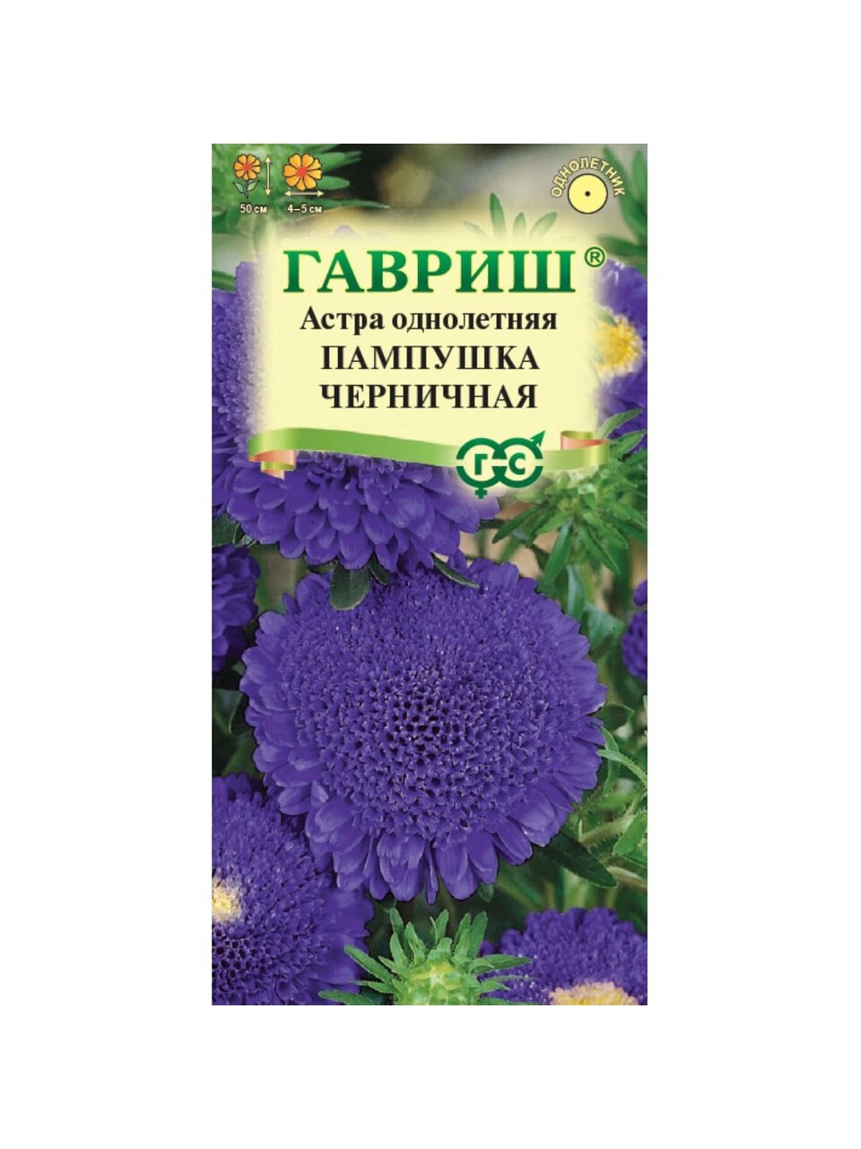 Семена Цветы, Астра, Пампушка черничная, 0.3 г, однолетняя, помпонная, цветная упаковка, Гавриш
