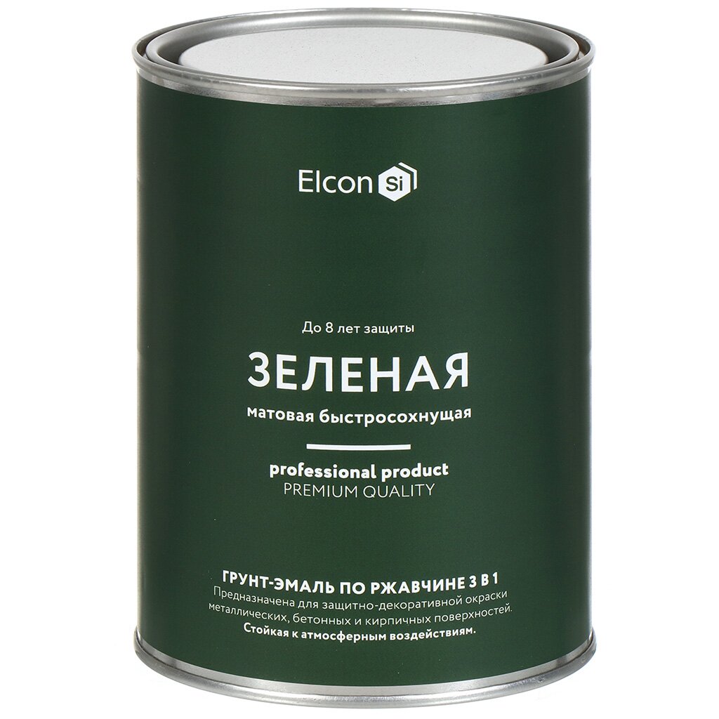 Грунт-эмаль Elcon, 3в1 матовая, по ржавчине, смоляная, зеленая, RAL 6002, 0.8 кг грунт эмаль elcon 3в1 матовая по ржавчине смоляная коричневая ral 8017 0 8 кг