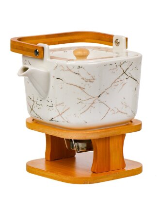 Чайник заварочный керамика, металл, бамбук, 1 л, с подогревом, Мрамор, Y6-6474