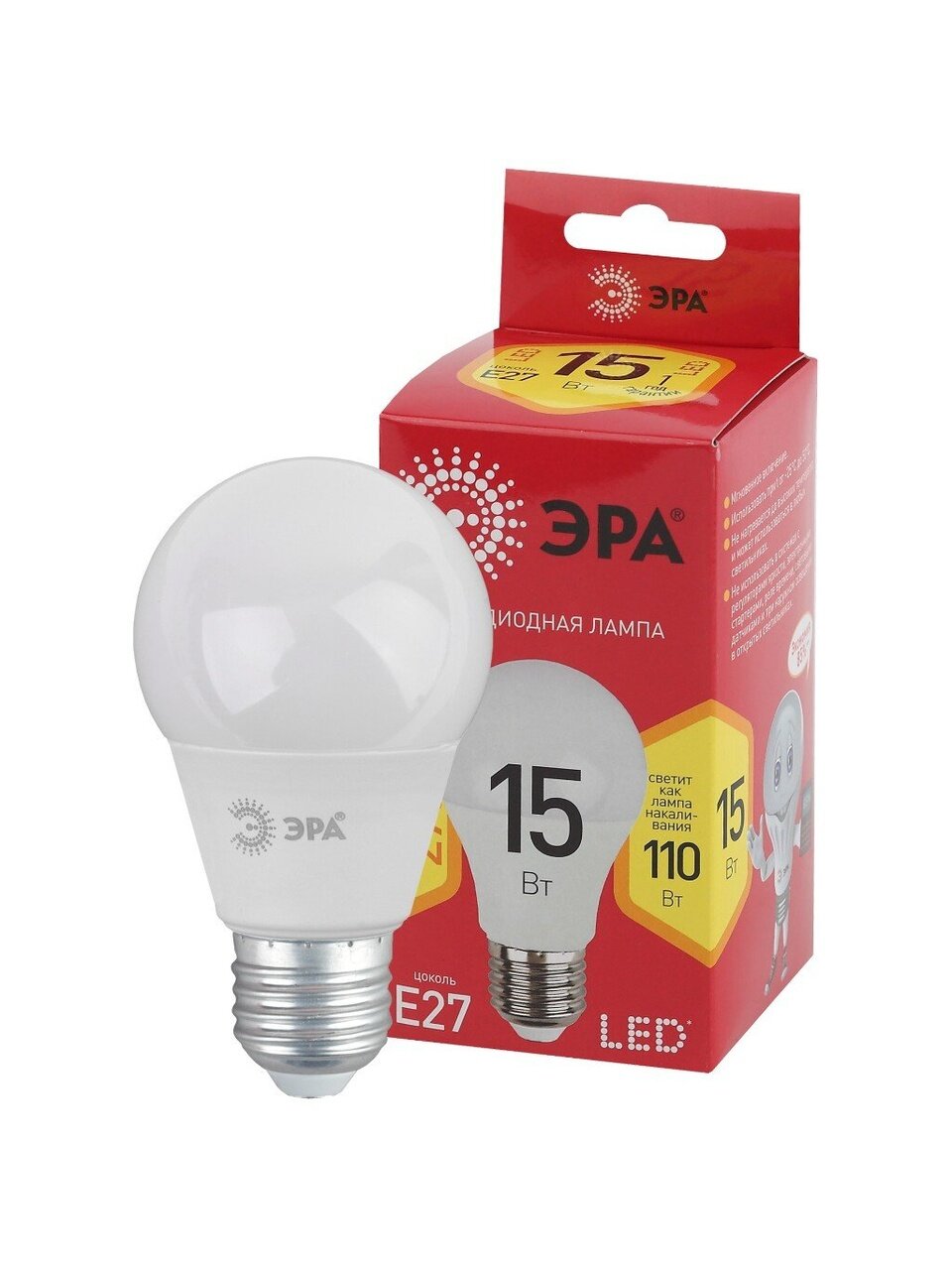 Лампа светодиодная E27, 15 Вт, 110 Вт, 170-265 В, груша, 2700 К, теплый белый свет, Эра, Б0046355