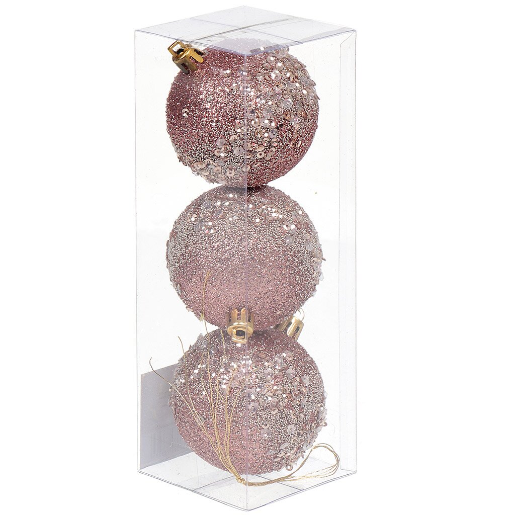Елочный шар 3 шт, розовое золото, 6 см, пластик, SYQB-0120221
