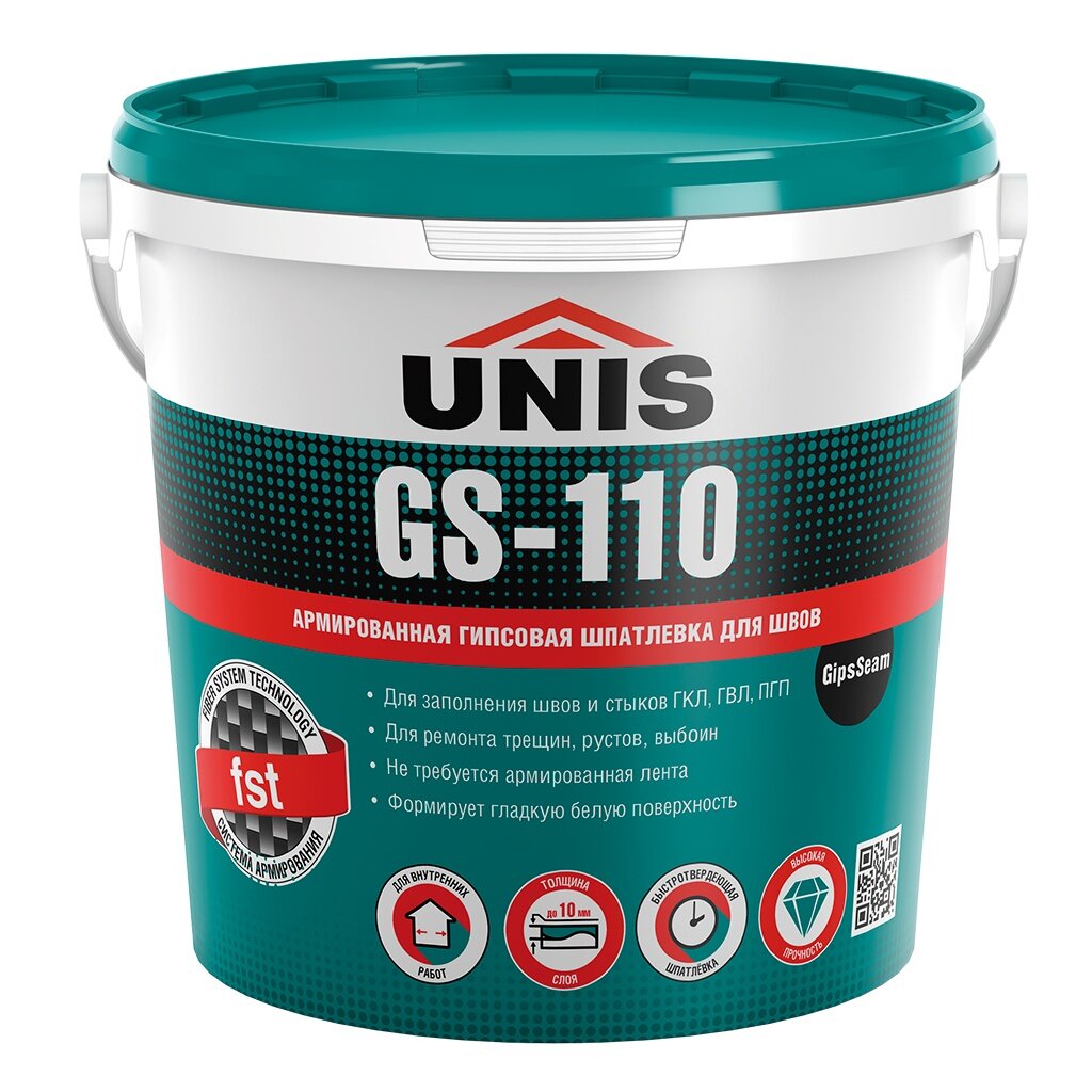Шпатлевка Unis, GS-110 GipsSeam, гипс, универсальная, 5 кг шпатлевка unis теплон pasta финишная белая 5 кг