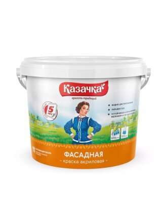 Краска водно-дисперсионная, Казачка, F-20, акриловая, фасадная, матовая, белая, 2.7 кг