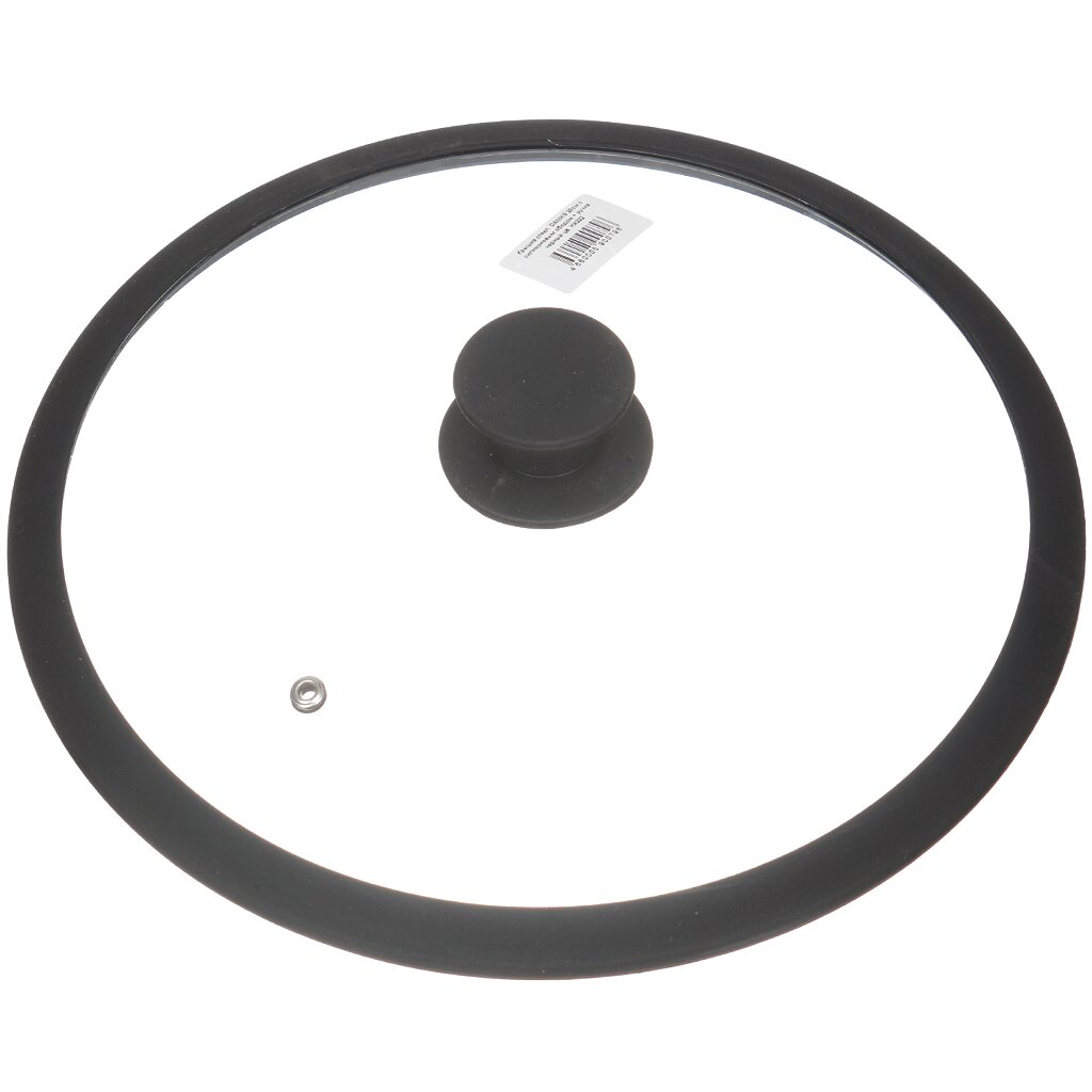 Крышка для посуды стекло, 28 см, Daniks, черная, с силиконовым ободом, HA222B крышка для посуды стекло daniks кнопка силикон черная 24 26 28 см glm 242628 мп