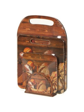 Доска разделочная дерево, 3 шт, с ручкой, мультиколор, Хлеб, КМ-8