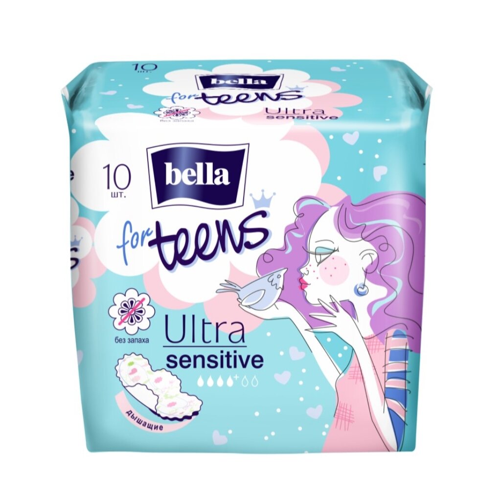 Прокладки женские Bella, for teens Ultra sensitive, 10 шт, BE-013-RW10-258 прокладки женские bella panty soft ежедневные 20 шт 5640 be 021 rn20 098