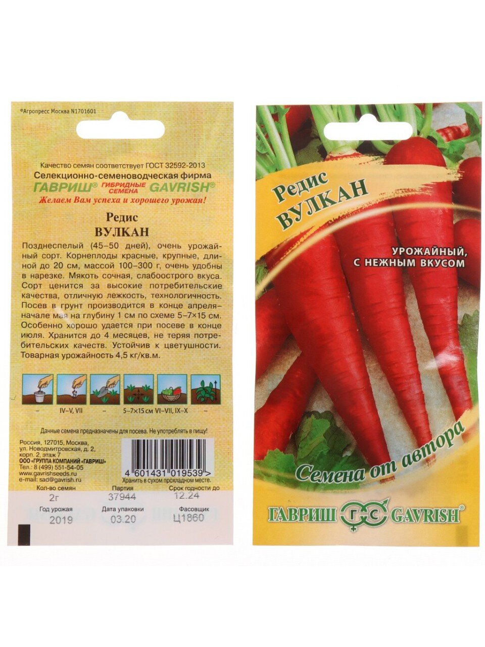Семена Редис, Вулкан, 2 г, Семена от автора, авторские, цветная упаковка, Гавриш