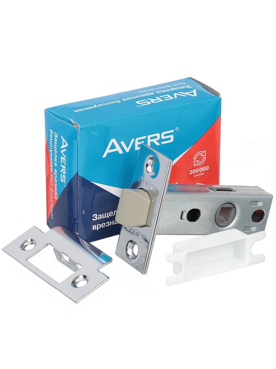 Защелка врезная, Avers, 5400-P-CR, 21097, язычок пластиковый, без ручек, хром