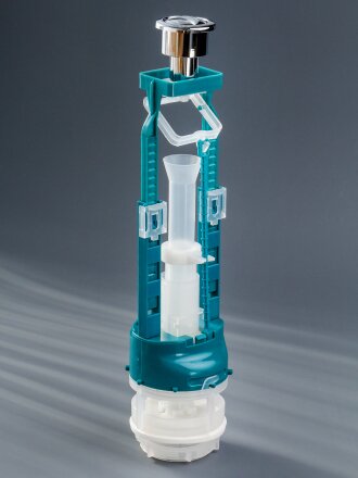 Клапан для бачка унитаза пластик, двухрежимный, кнопочный, гальваника, сливной, Инкоэр, СБ2м-ХХ Р