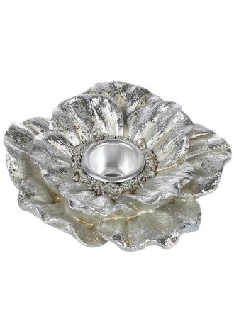 Подсвечник декоративный полистоун, полирезин, 1 свеча, 10.3х10х4 см, серебряный, Lefard, 248-076