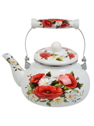 Чайник сталь, эмалированное покрытие, 2.5 л, ручка керамическая, Metalloni, Маки, индукция, EM-1332