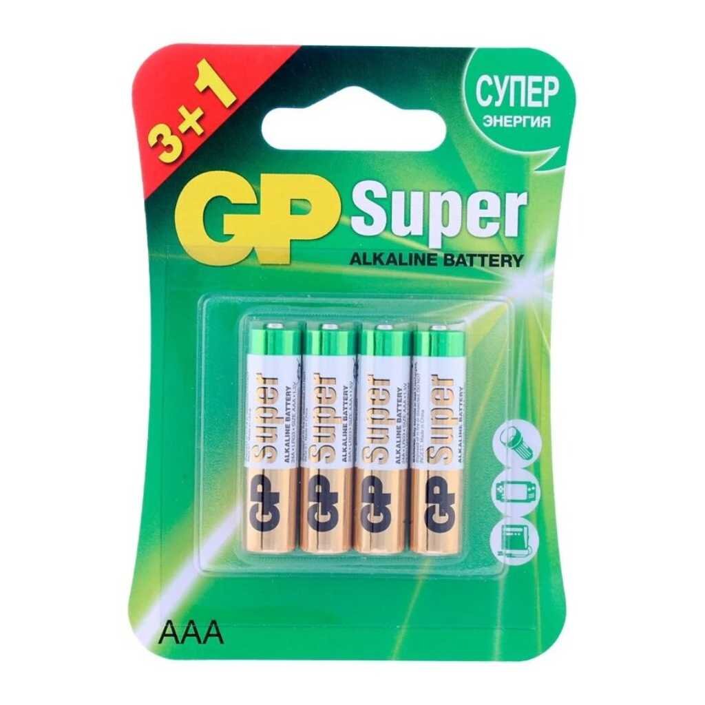 Батарейка GP, R03, LR03, FR03, AАA Alkaline Super, алкалиновая, блистер, 3+1, 16674 батарейка gp d r20 alkaline super алкалиновая блистер 2 шт 02655