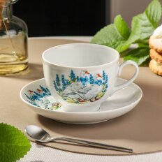 Чайная пара фарфор, 2 предмета, на 1 персону, 275 мл, Daniks, Гранатовый, Гуси, индивидуальная упаковка, 128952