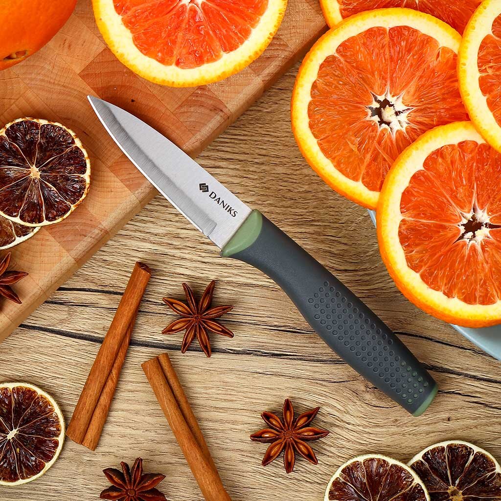 Нож кухонный Daniks, Verde, для овощей, нержавеющая сталь, 9 см, рукоятка пластик, JA2021121-5 кухонный нож для чистки овощей ladina