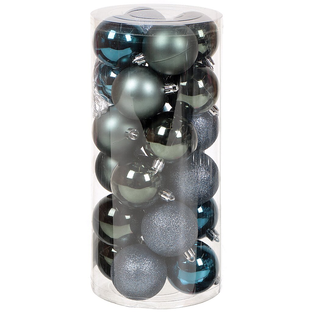 Елочный шар 24 шт, темно-синий, серый, 6 см, пластик, SYQC-012224SG