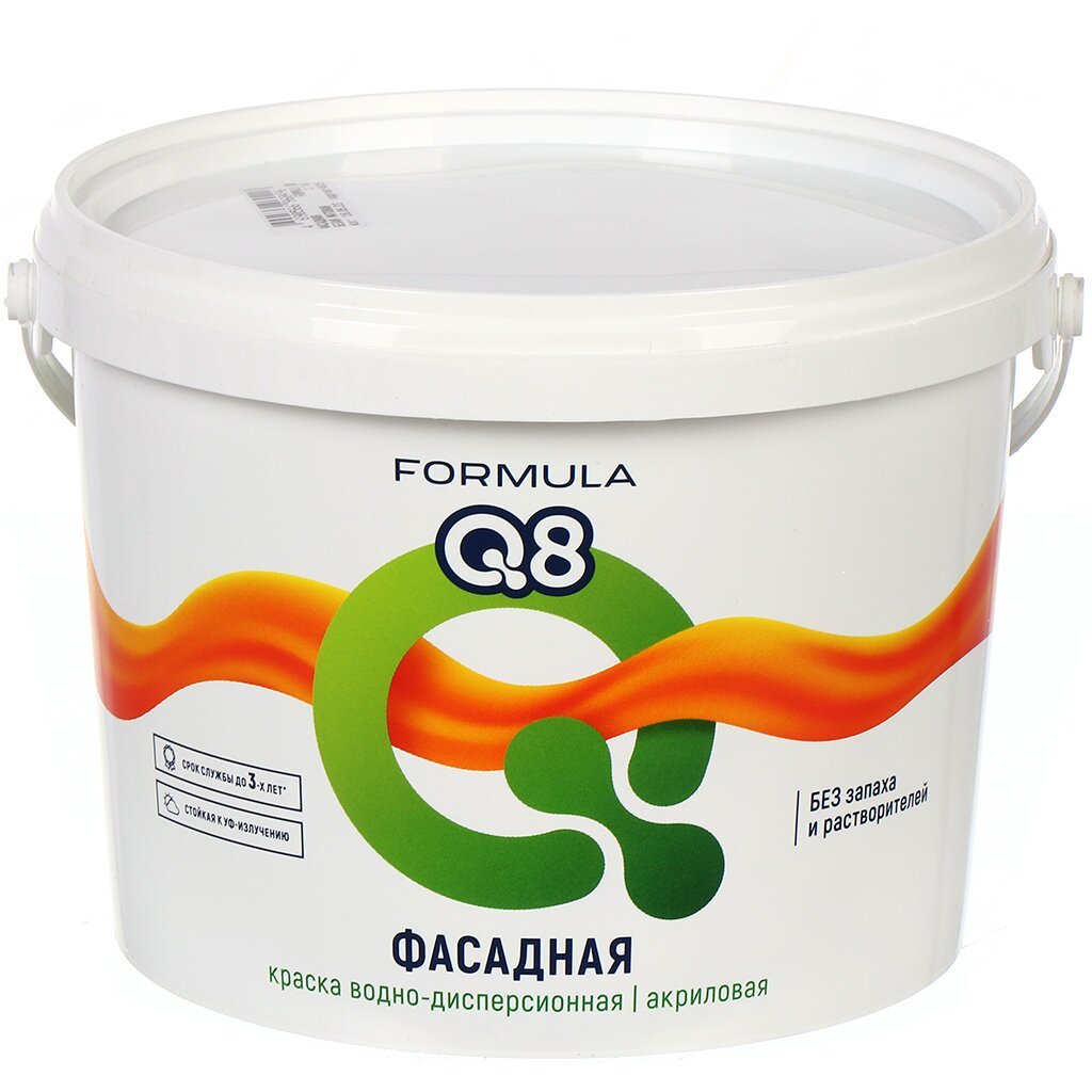 Краска воднодисперсионная, Formula Q8, акриловая, фасадная, матовая, белая, 2.7 кг