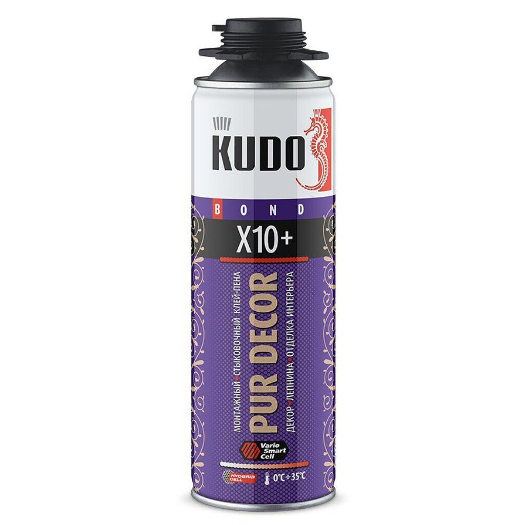 Клей-пена KUDO, Pur Decor X10+, 650 мл, всесезонный, KUPP06B10HC клей пена kudo aps 14 1 л для теплоизоляции всесезонный kupp10uaps
