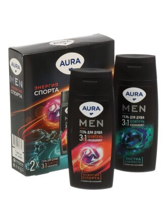 Набор подарочный для мужчин, Aura, Энергия спорта, гель для душа 3в1, 250 мл + гель для душа 3в1, 250 мл