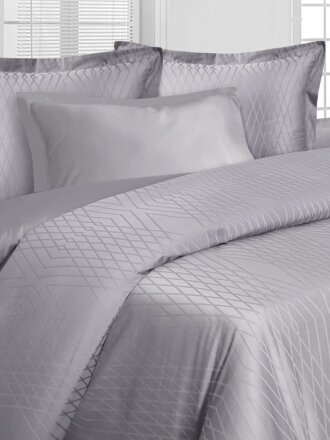 Постельное белье евро, простыня 240х260 см, 2 наволочки 70х70 см, 2 наволочки 50х70 см, пододеяльник 200х220 см, Mona Liza, сатин-жаккард, Royal Грань серебристая