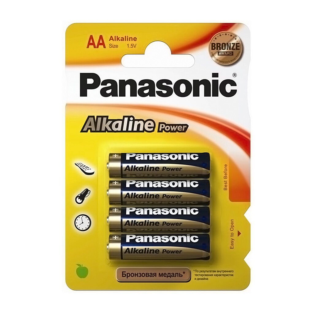 Батарейка Panasonic, АА (LR06, LR6), Alkaline Power, алкалиновая, 1.5 В, блистер, 4 шт батарейка panasonic ааа lr03 r3 alkaline power алкалиновая 1 5 в спайка 4 шт
