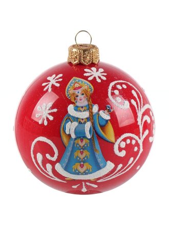 Елочный шар Расписная Снегурочка, красный, 8 см, в подарочной упаковке, КУ-80-214019/1