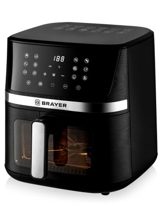 Аэрогриль Brayer, 2038BR, 1600 Вт, антипригарное покрытие, 7 л, LCD-дисплей, 12 программ