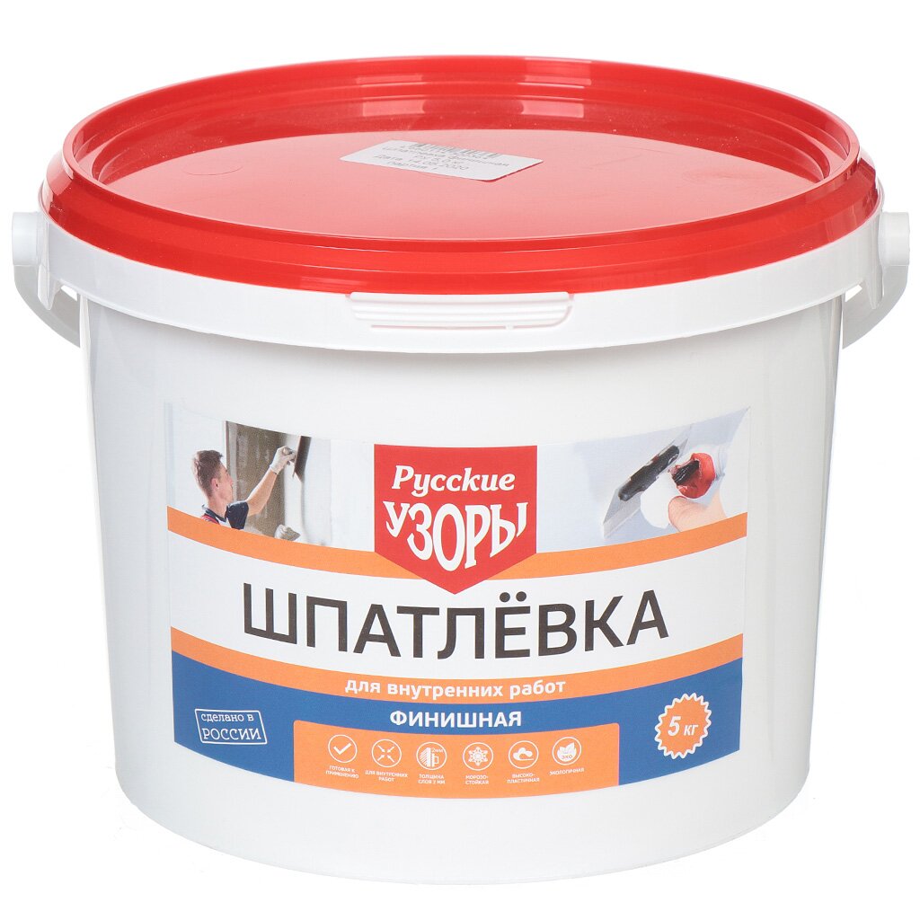 Шпатлевка Русские узоры, финишная, для внутренних работ, 8 кг шпатлевка русские узоры финишная для внутренних работ 15 кг