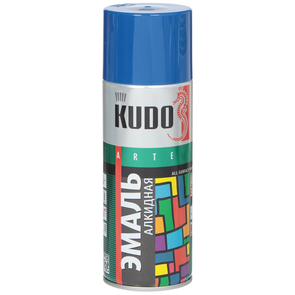 Эмаль аэрозольная, KUDO, универсальная, алкидная, глянцевая, синяя, 520 мл, KU-1011 краска аэрозольная kudo для замши коричневый 0 4 л