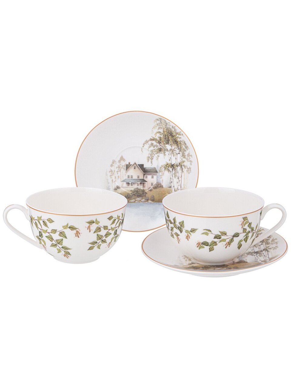 Набор чайный фарфор, 4 предмета, на 2 персоны, 300 мл, Lefard, Березки, 85-2009, подарочная упаковка, белый