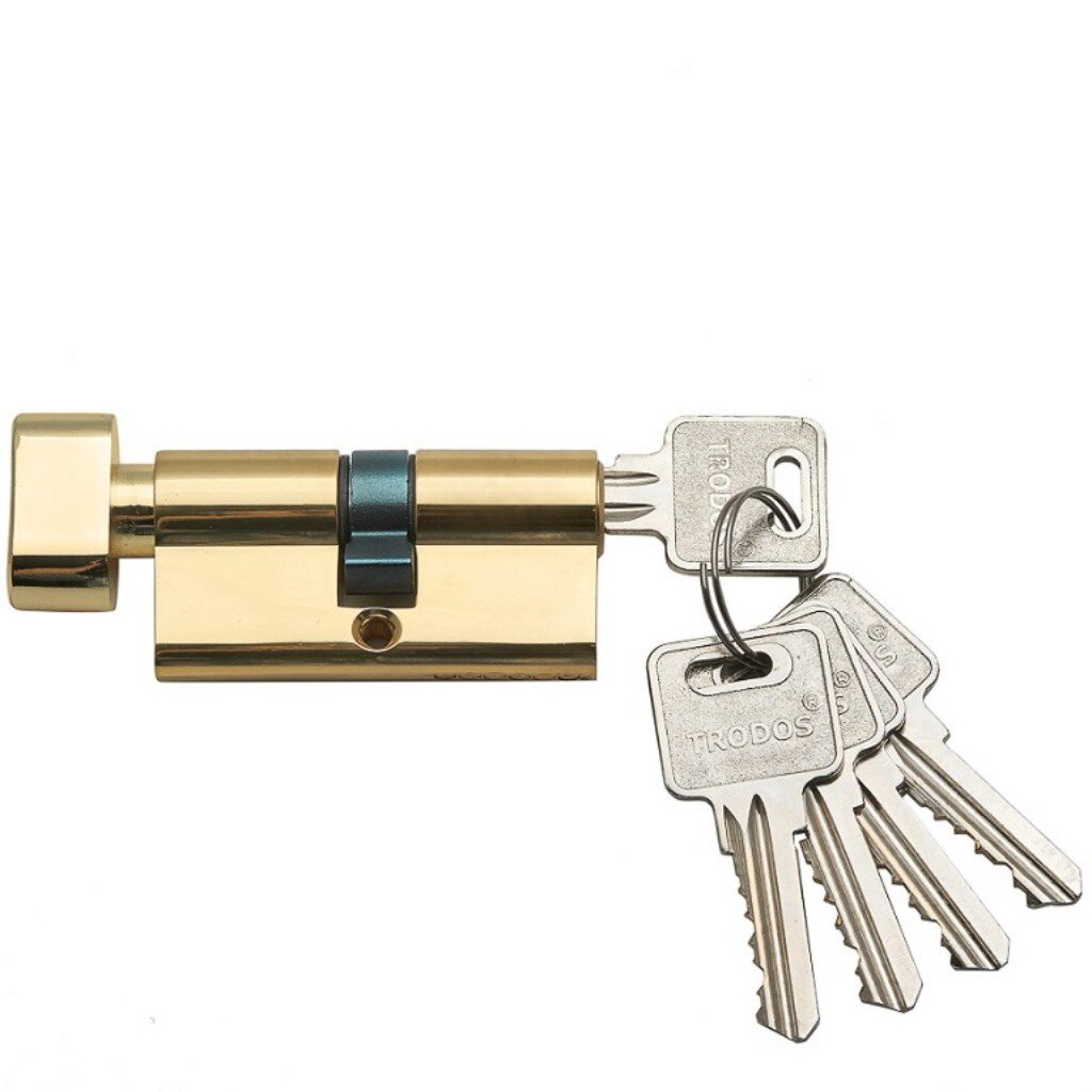 Личинка замка двери Trodos, ЦМВ, 209202, 60 мм, с заверткой, золото, блистер, 5 ключей