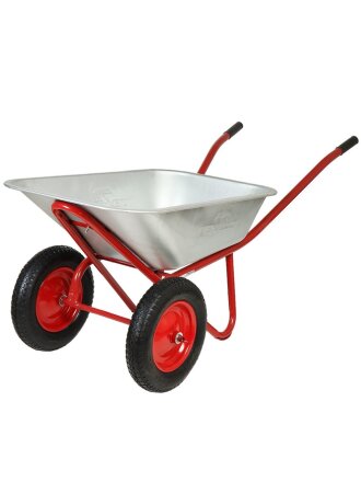 Тачка строительная двухколесная, сталь, 250 кг, 118 л, усиленная, 0.8 мм, корыто оцинкованное, колесо пневмо 13х3,25-8, Garden King, Мастер Супер, WB5009МS2-118