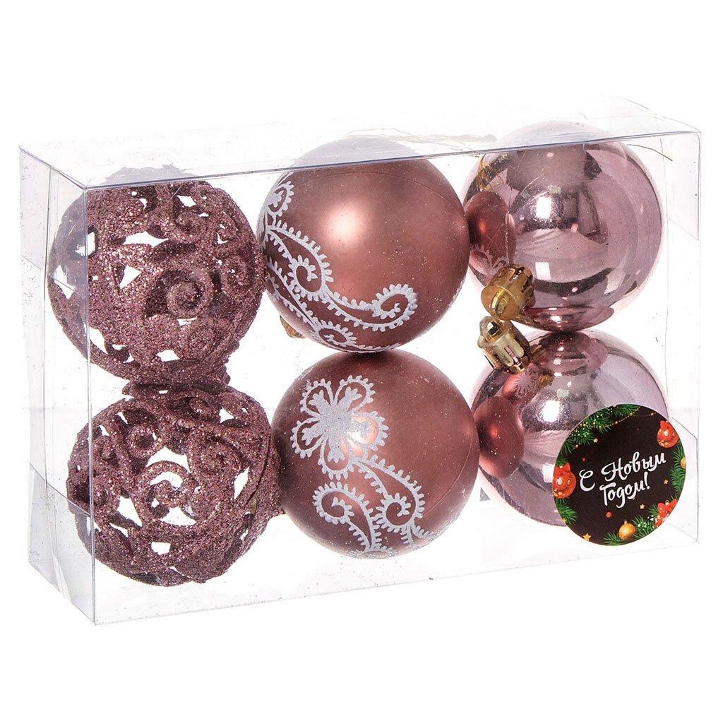 Елочный шар 6 шт, розовое золото, 6 см, пластик, SYQB-0119112RG