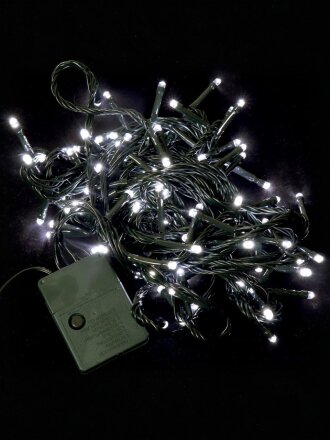 Гирлянда 100 ламп, 5 м, 8 режимов, холодный белый свет, зеленая, в помещении, сетевая