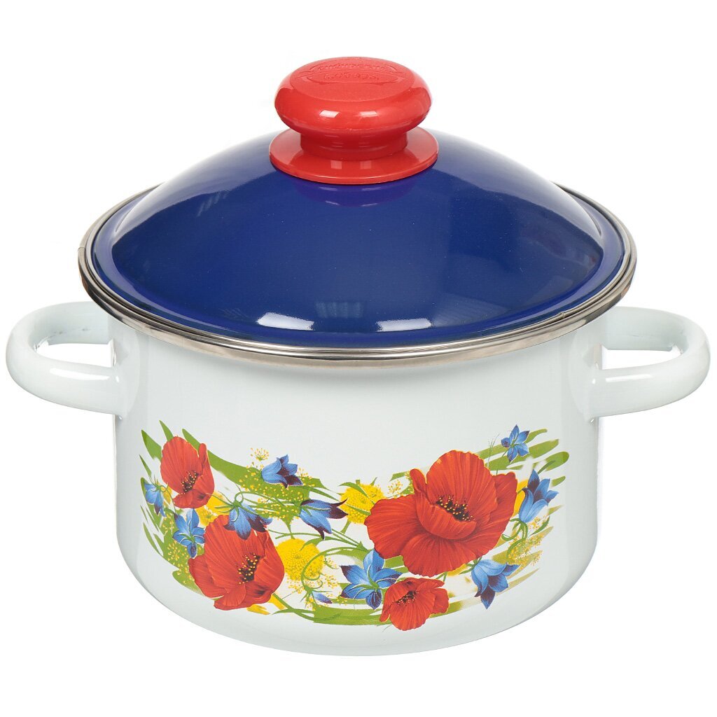 Кастрюля эмалированная сталь, 2 л, крышка сталь, цилиндрическая, Сибирские товары, Майский день, 6MD161M, индукция