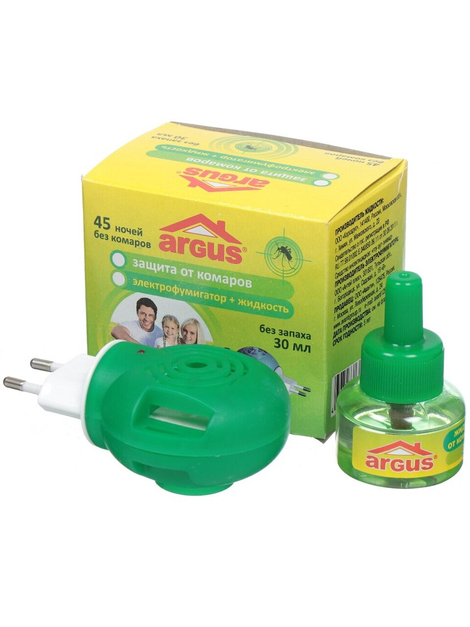 Репеллент от комаров, фумигатор с жидкостью, без запаха, 45 ночей, Argus, 30 мл