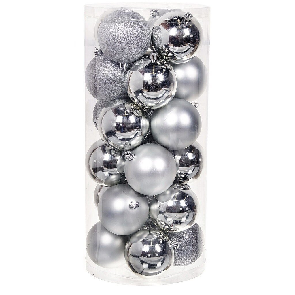 Елочный шар 24 шт, серебро, 8 см, пластик, SYQC-012226S 7 хрустальных шаров