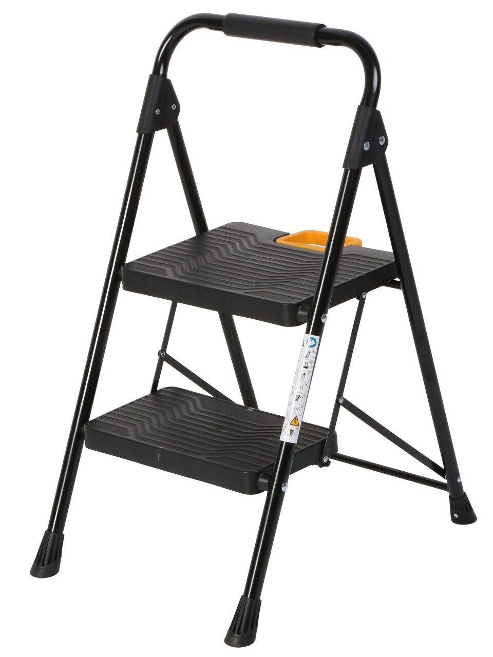 Стремянка 1 секция, 2 ступени, металл, 150 кг, широкая ступень, черный с желтым, WK2226-2
