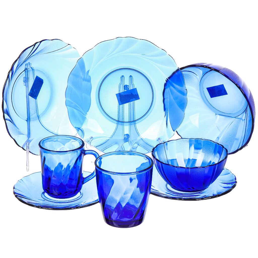 Сервиз столовый стекло, 44 предмета, на 6 персон, Sea brim Saphir, 50553 тарелка суповая стекло 20 см круглая sea brim saphir 50181 06 синяя
