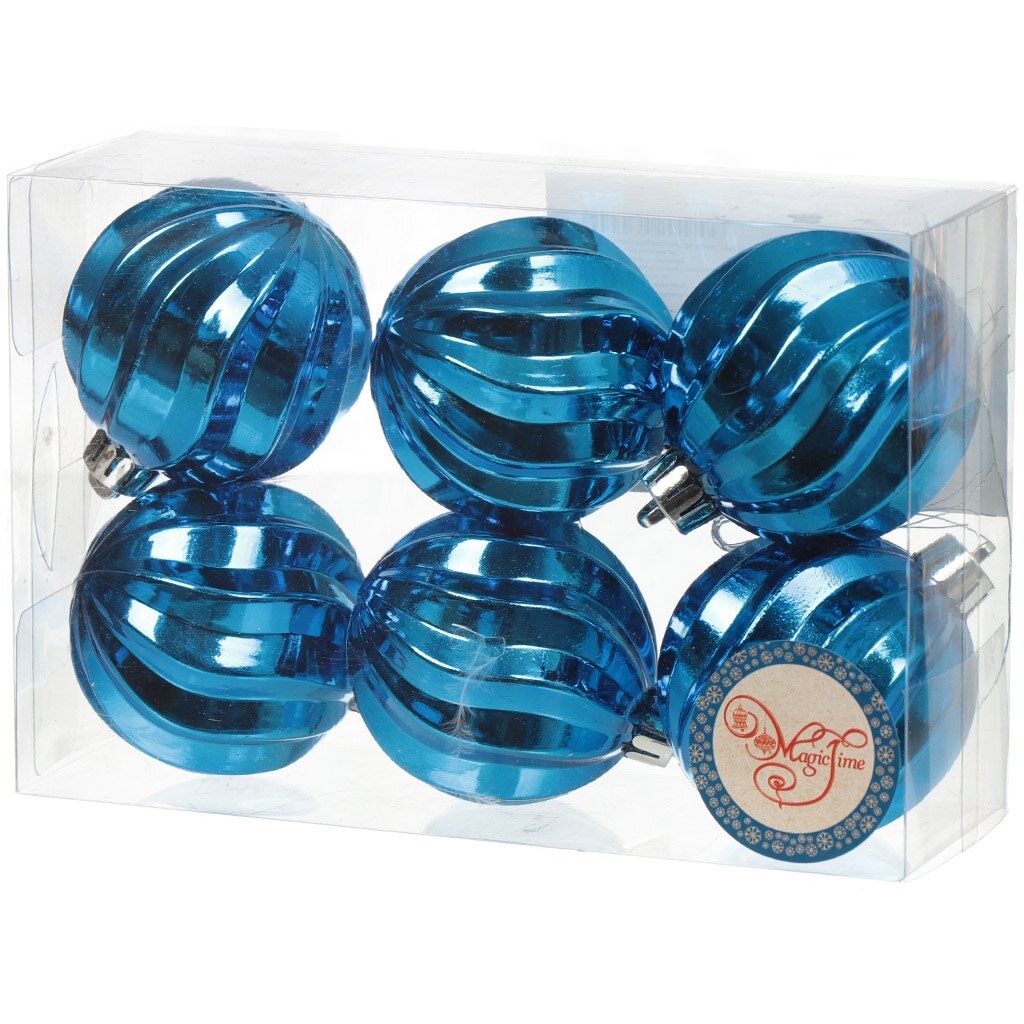 Елочный шар Волны, 6 шт, синий, 6 см, полистирол, 78867