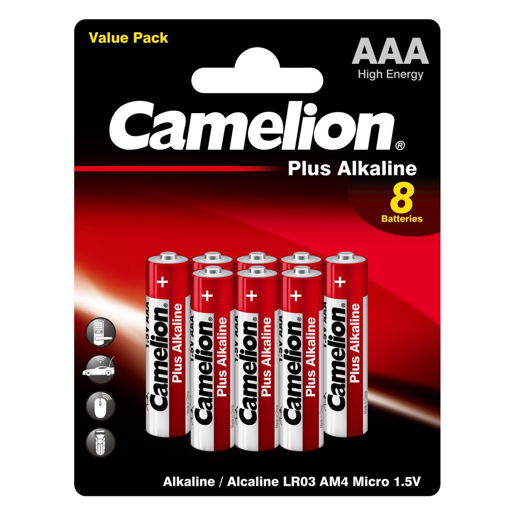Батарейка 1,5В, емкость 1250мА*ч, Camelion LR03 Plus Alkaline BL-8