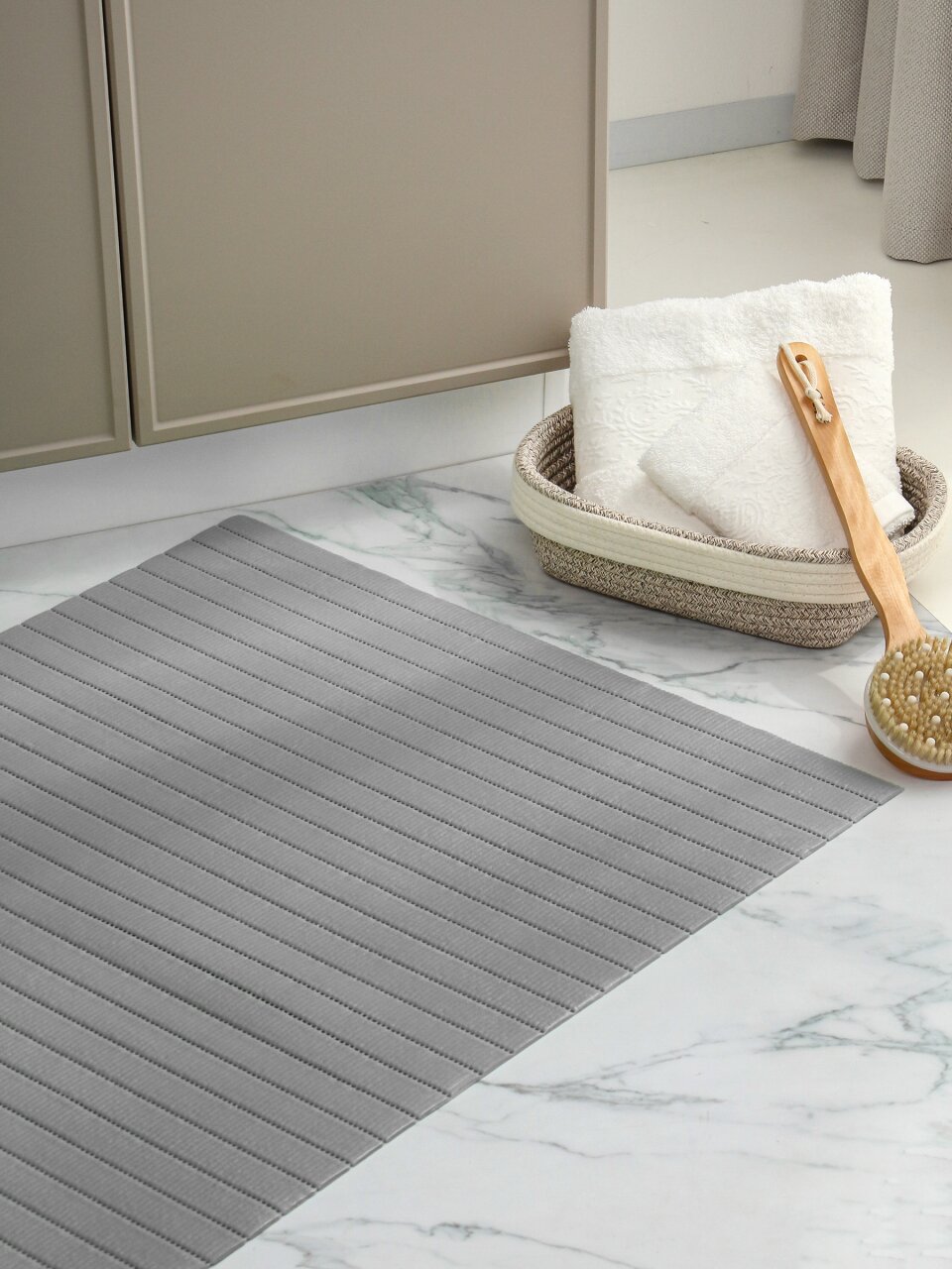 Коврик для ванной, антискользящий, 0.65х15 м, вспененный ПВХ, серый, Вилина, Виктория, G