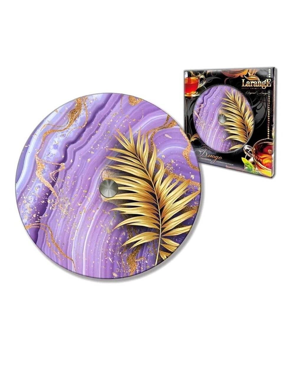 Блюдо стекло, круглое, 28 см, вращающееся, Золотая ветвь, 105-1573